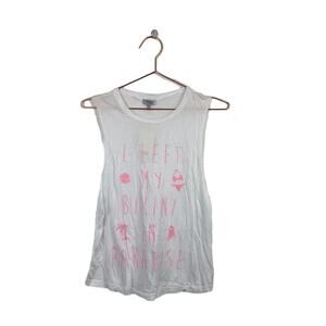 Tobi 'I Left My Bikini In Paradise' Sleeveless White/Pink Small Tee